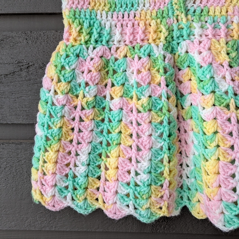 Handmade Colorful Crochet Kids Dress Pink Yellow Green White - Picture 3 of 6